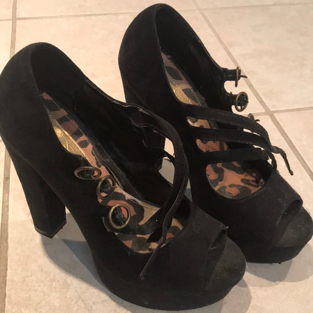 Black Suede Peep-toes
